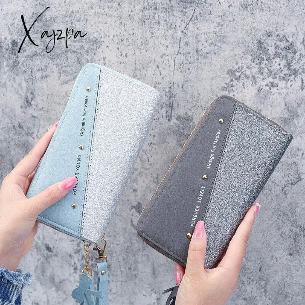 Xajzpa - Long Wallet For Women Patchwork Sequin Clutch Bag Glitter Pu Leather Lady Phone Bag Card Holder Coin Purse Female Wallets