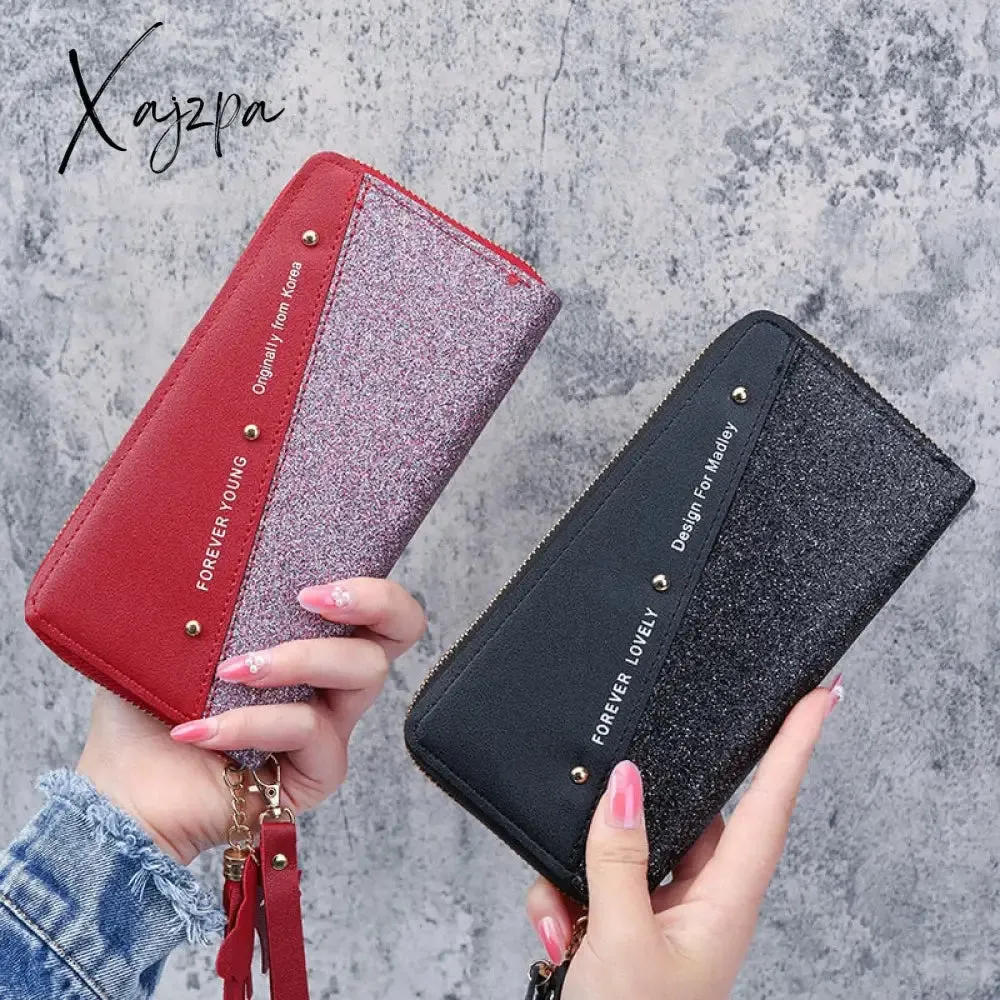 Xajzpa - Long Wallet For Women Patchwork Sequin Clutch Bag Glitter Pu Leather Lady Phone Bag Card Holder Coin Purse Female Wallets