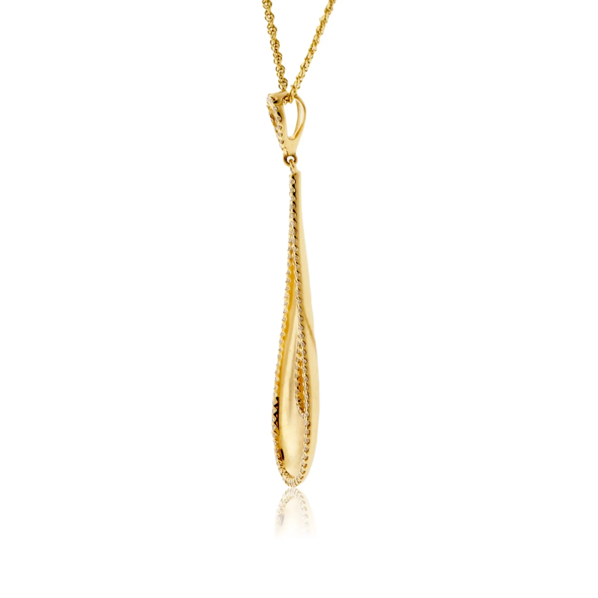 Yellow Gold Diamond Tear Drop Pendant with Chain