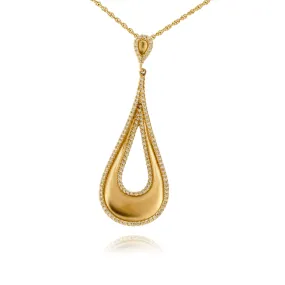 Yellow Gold Diamond Tear Drop Pendant with Chain