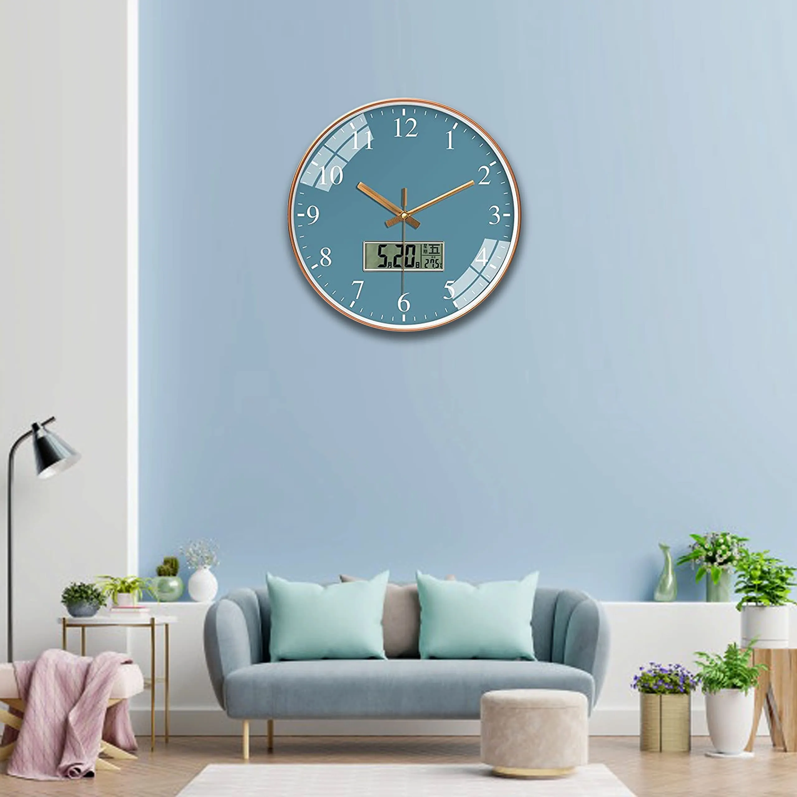 Zepoli -Wall Clock For Home Hall Living Bedroom Kitchen | Analog Stylish Silent Non-Ticking Watches |Round Hanging Wall Mount Watch-A (Digital Blue)(Plastic) - 12 Cm